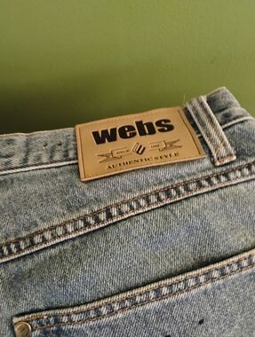 Webs Light Wash Denim Jeans with Tan Leather Patch